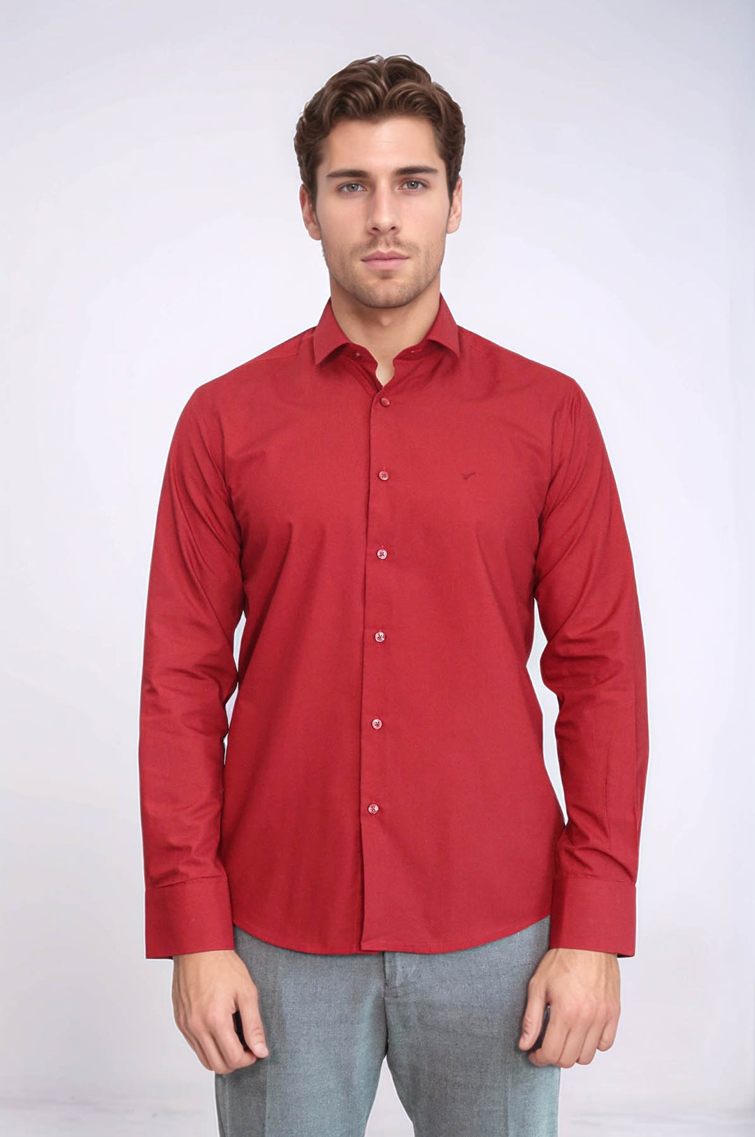 Plain Slim Fit Claret Red Men Shirt - Wessi