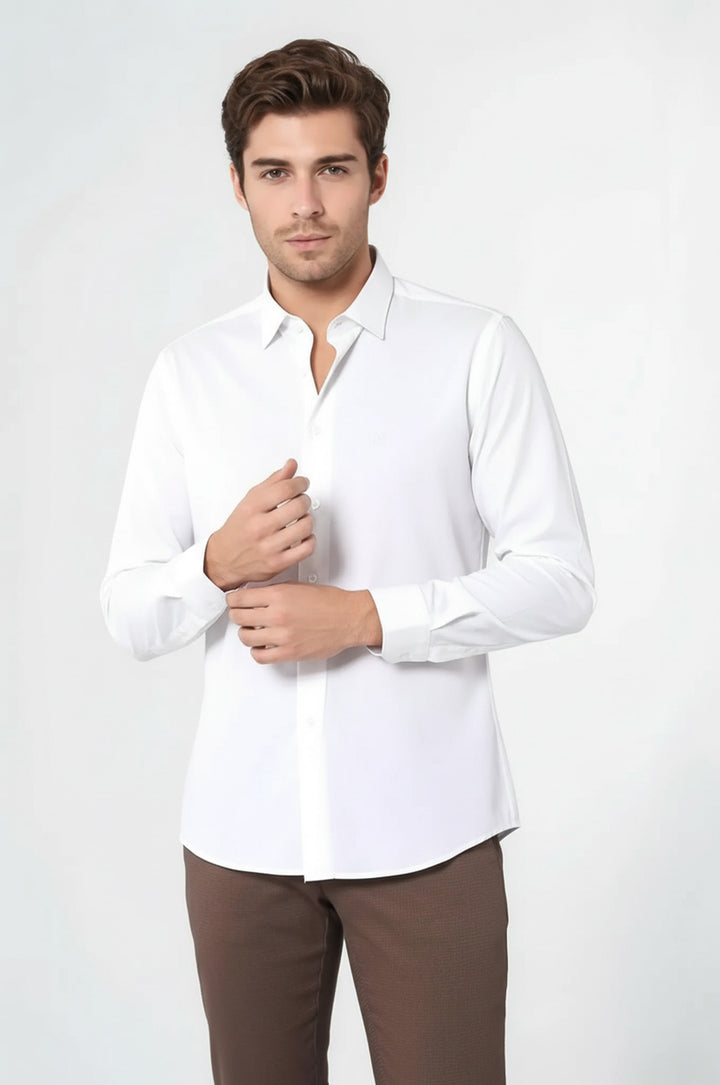 Poly Cotton Slim Fit Cream Shirt - Wessi