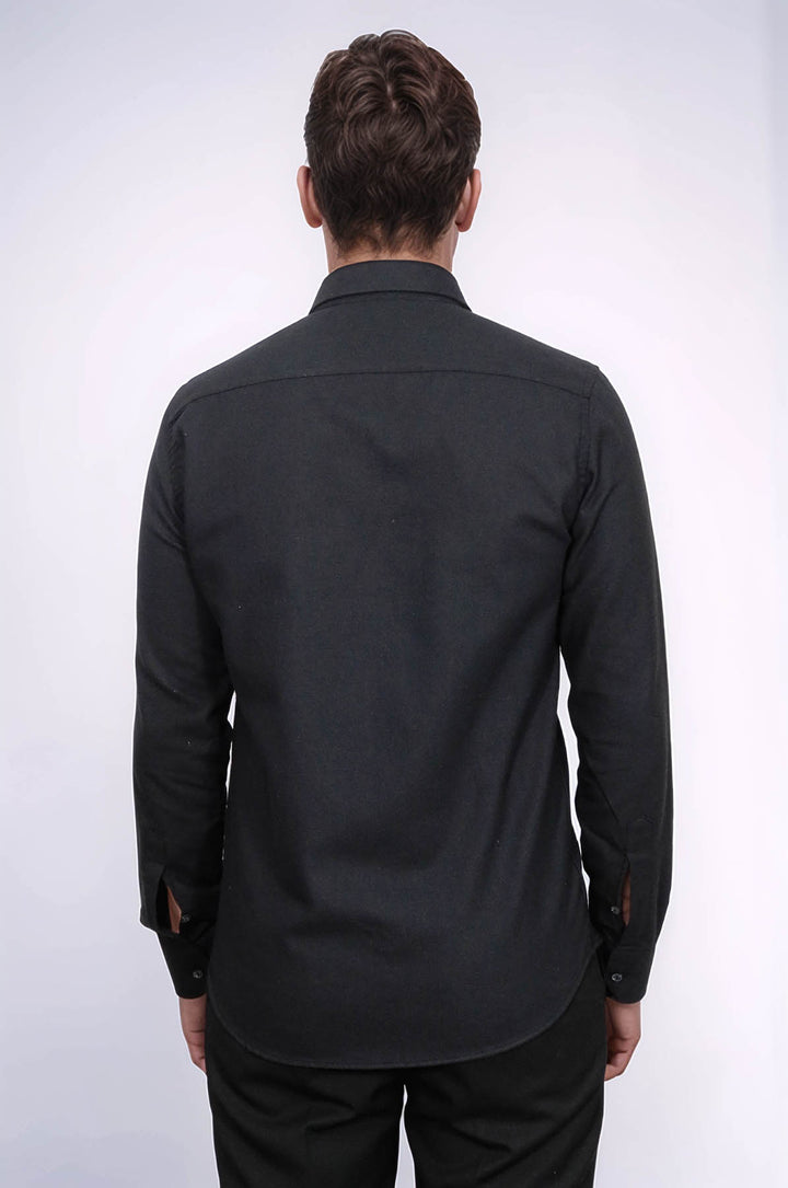 Plain Slim Fit Black Men Lumberjack Shirt - Wessi
