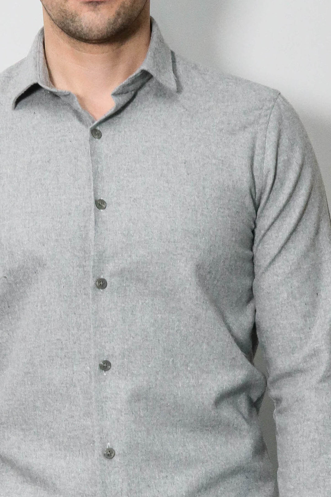 Slim Fit Düz Açık Gri Erkek Orman İşçisi Gömleği - Wessi