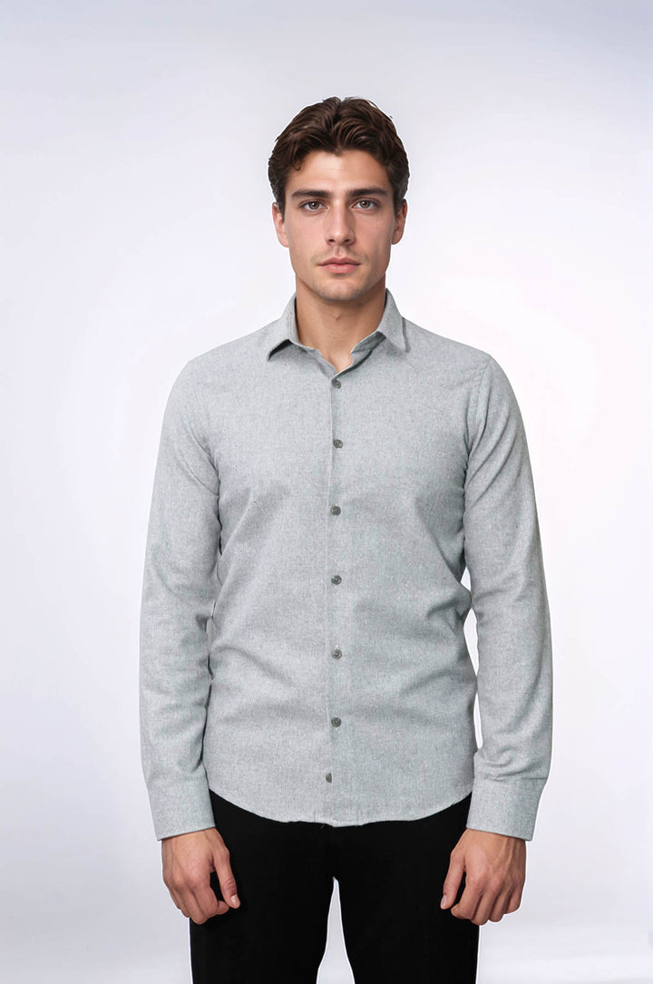 Slim Fit Düz Açık Gri Erkek Orman İşçisi Gömleği - Wessi