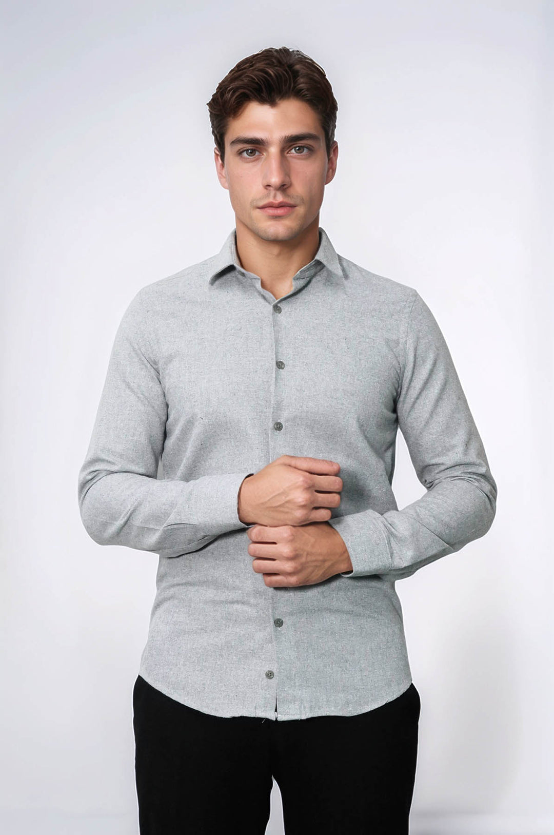 Slim Fit Düz Açık Gri Erkek Orman İşçisi Gömleği - Wessi