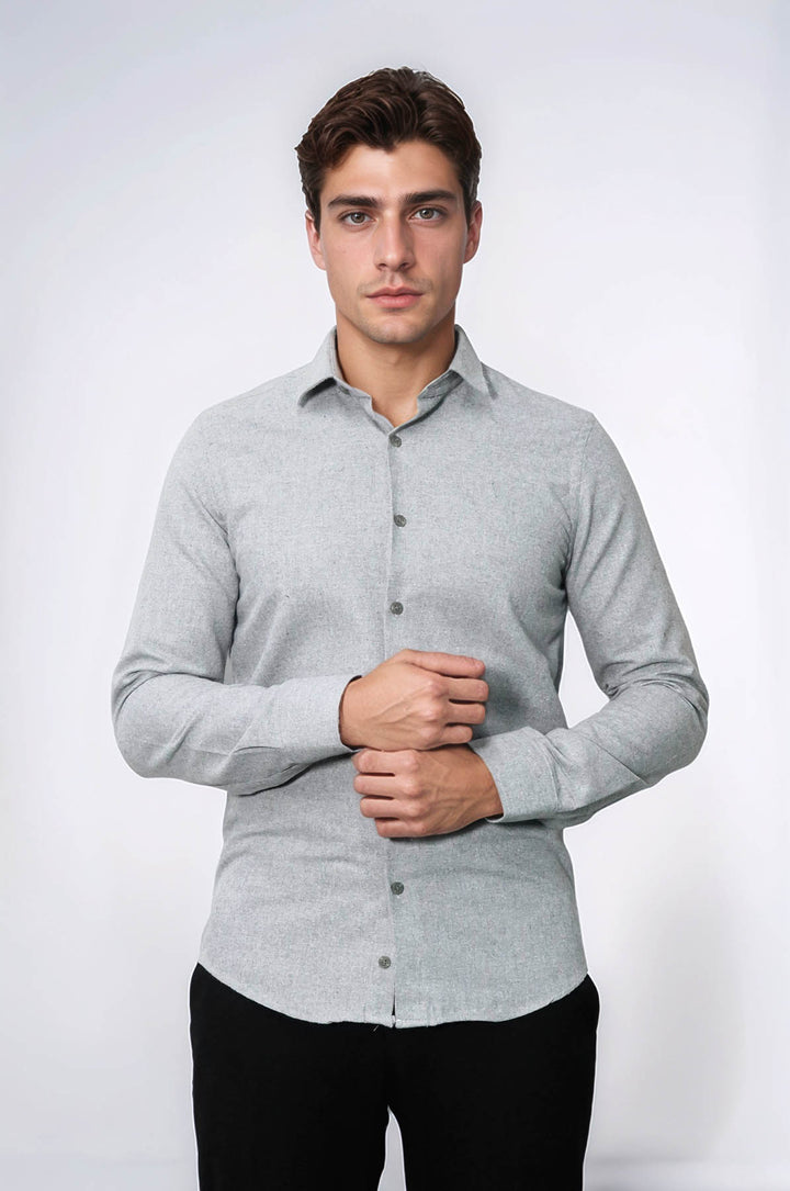 Slim Fit Düz Açık Gri Erkek Orman İşçisi Gömleği - Wessi