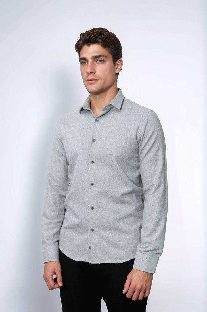 Slim Fit Düz Açık Gri Erkek Orman İşçisi Gömleği - Wessi
