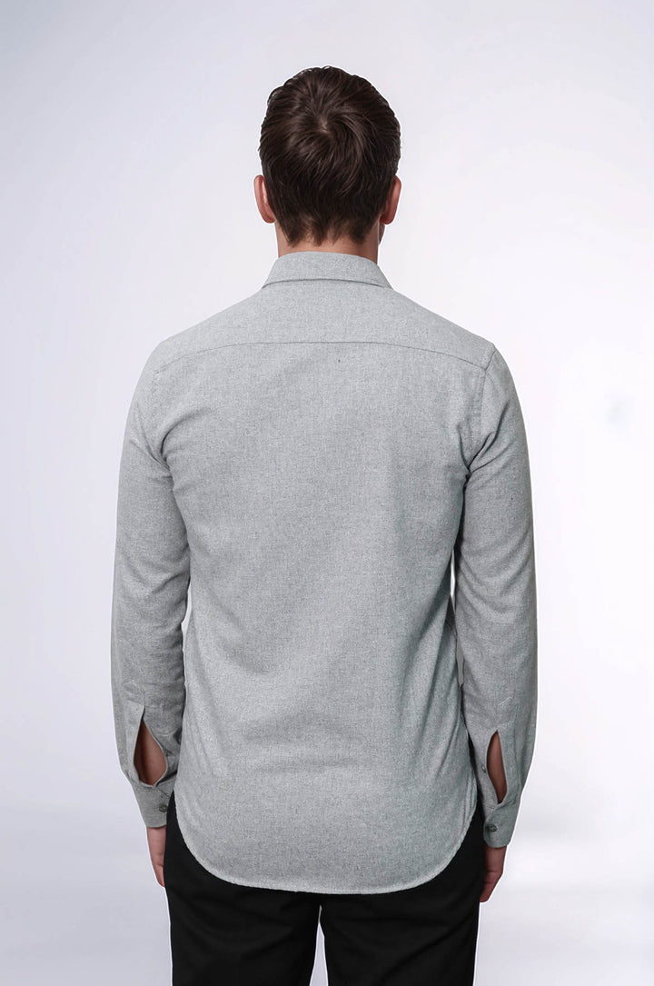 Slim Fit Düz Açık Gri Erkek Orman İşçisi Gömleği - Wessi