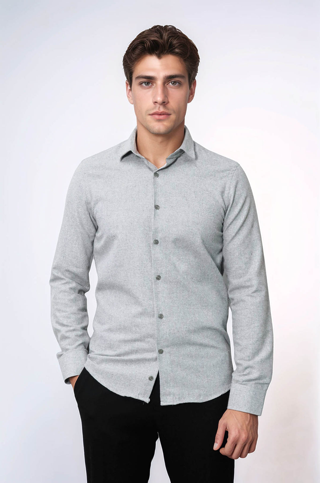 Slim Fit Düz Açık Gri Erkek Orman İşçisi Gömleği - Wessi