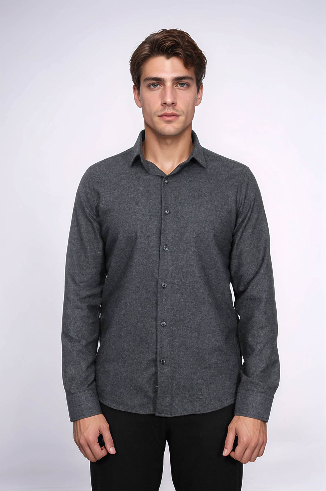 Slim Fit Plain Dark Grey Men Lumberjack Shirt - Wessi