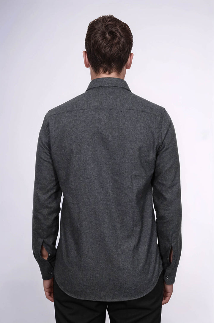 Slim Fit Plain Dark Grey Men Lumberjack Shirt - Wessi