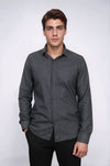 Slim Fit Plain Dark Grey Men Lumberjack Shirt - Wessi