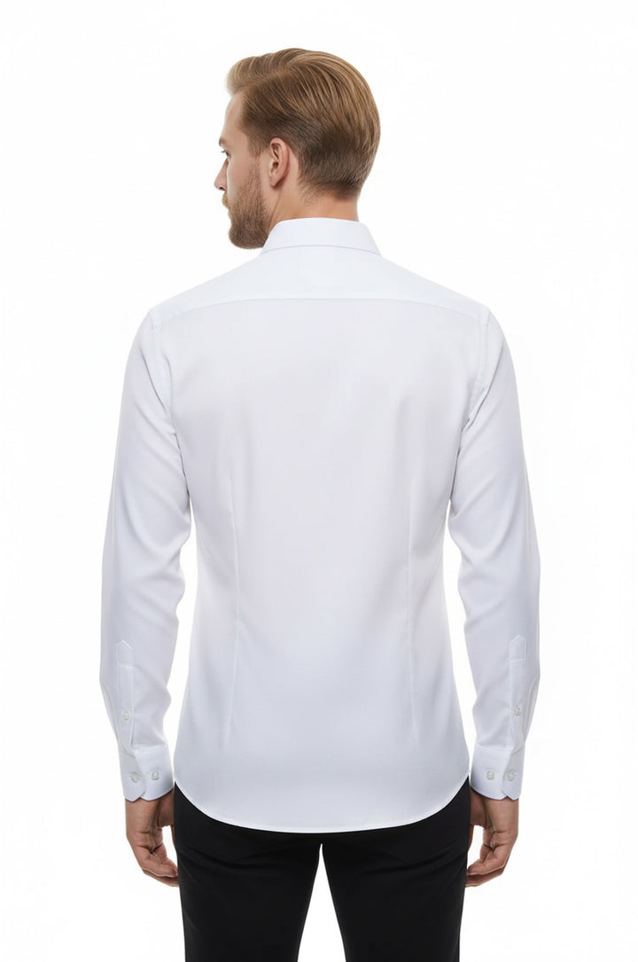 Oxford Patterned Long Sleeves Slim Fit White Men Shirt - Wessi