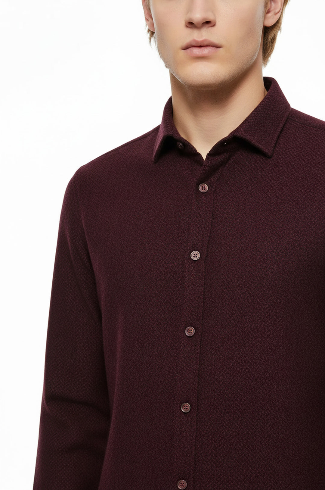 Herringbone Patterned Dark Burgundy Men Lumberjack Shirt - Wessi