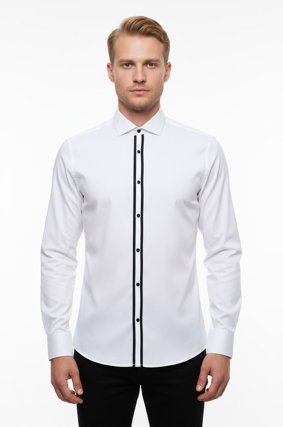 White Stand Collar Formal Shirt - Wessi