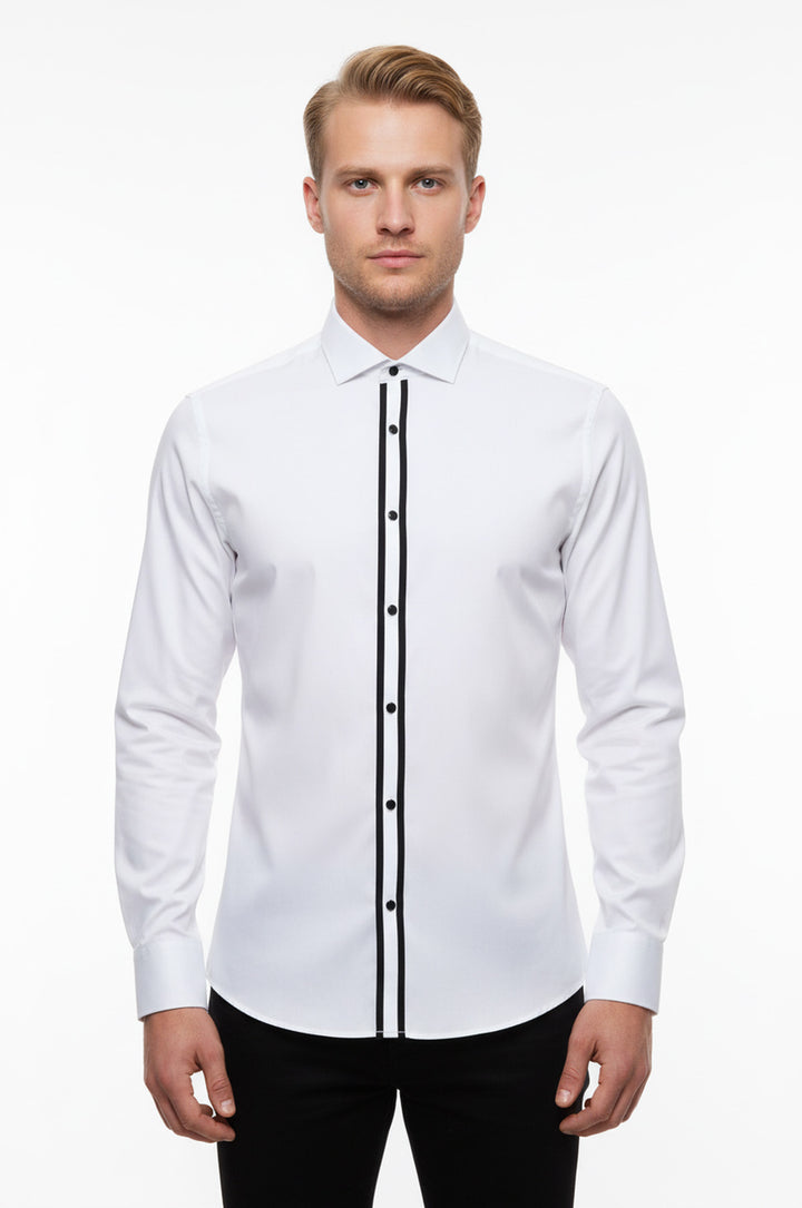 White Stand Collar Formal Shirt - Wessi