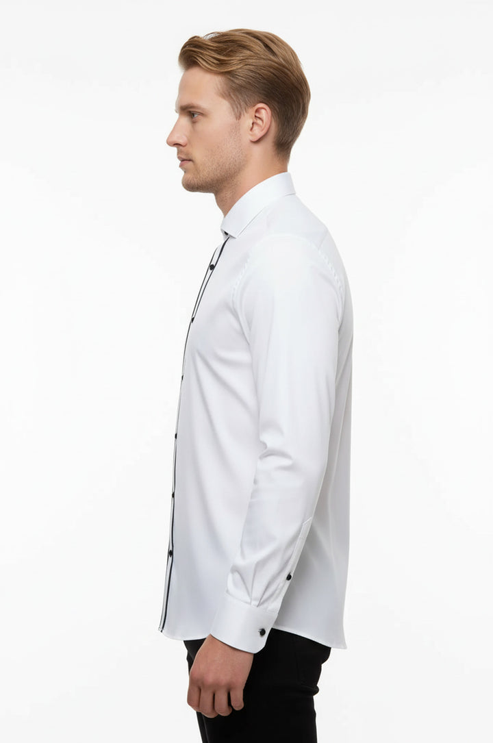White Stand Collar Formal Shirt - Wessi