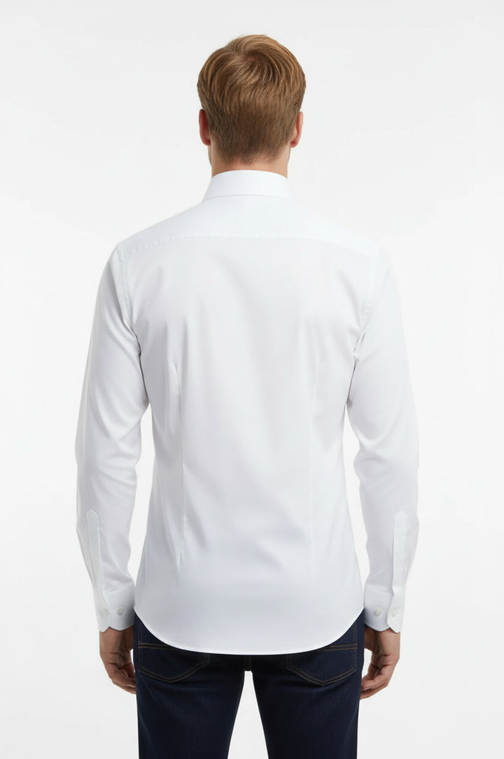 White Plain Stand Collar Formal Tuxedo Shirt - Wessi