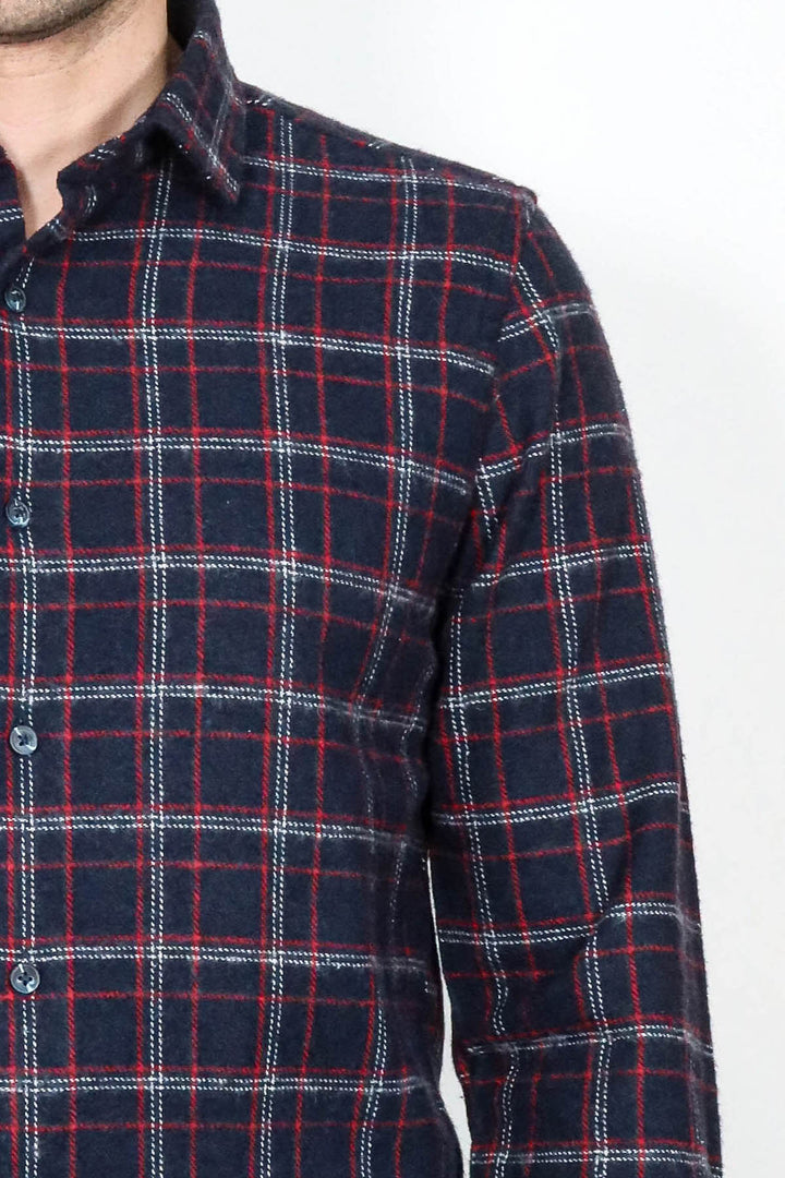 Thick Patterned Navy Blue Men Lumberjack Shirt - Wessi