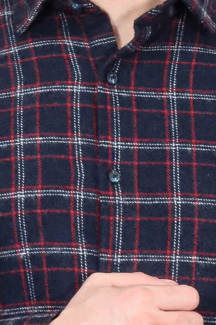 Thick Patterned Navy Blue Men Lumberjack Shirt - Wessi