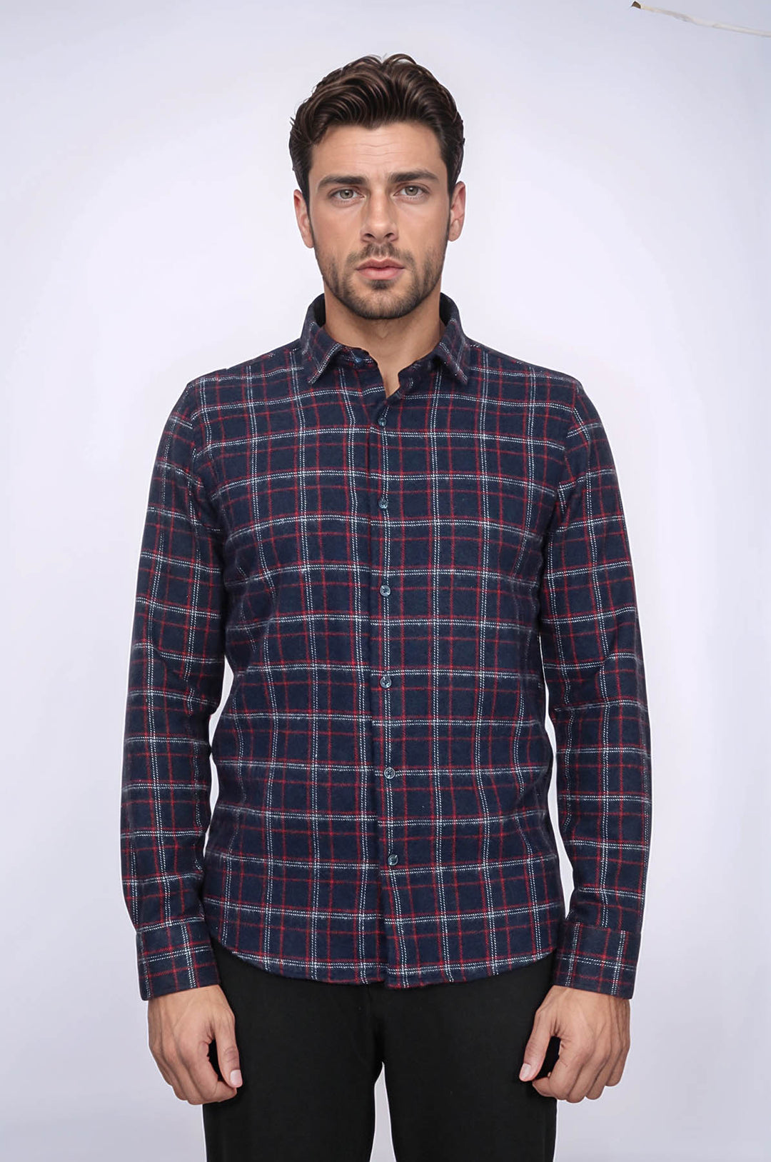 Thick Patterned Navy Blue Men Lumberjack Shirt - Wessi