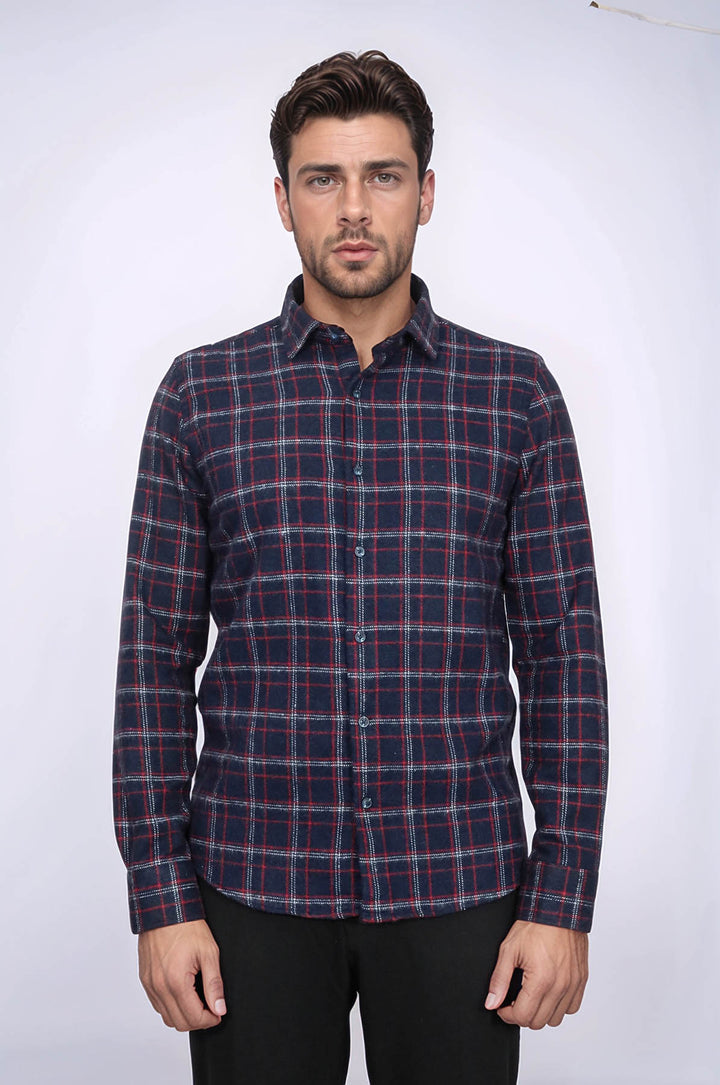 Thick Patterned Navy Blue Men Lumberjack Shirt - Wessi