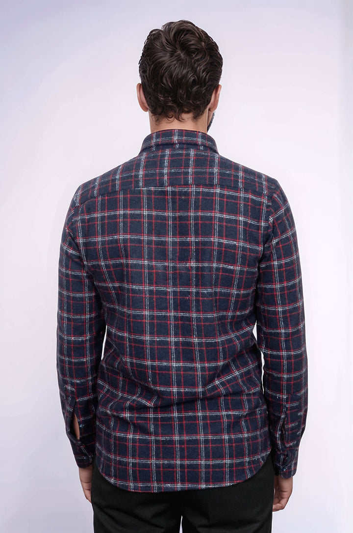 Thick Patterned Navy Blue Men Lumberjack Shirt - Wessi