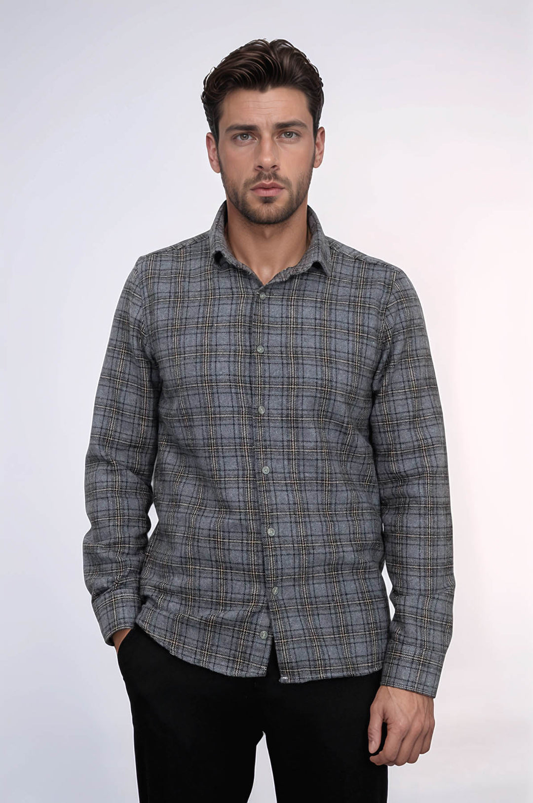 Plaid Dark Grey Men Lumberjack Shirt - Wessi