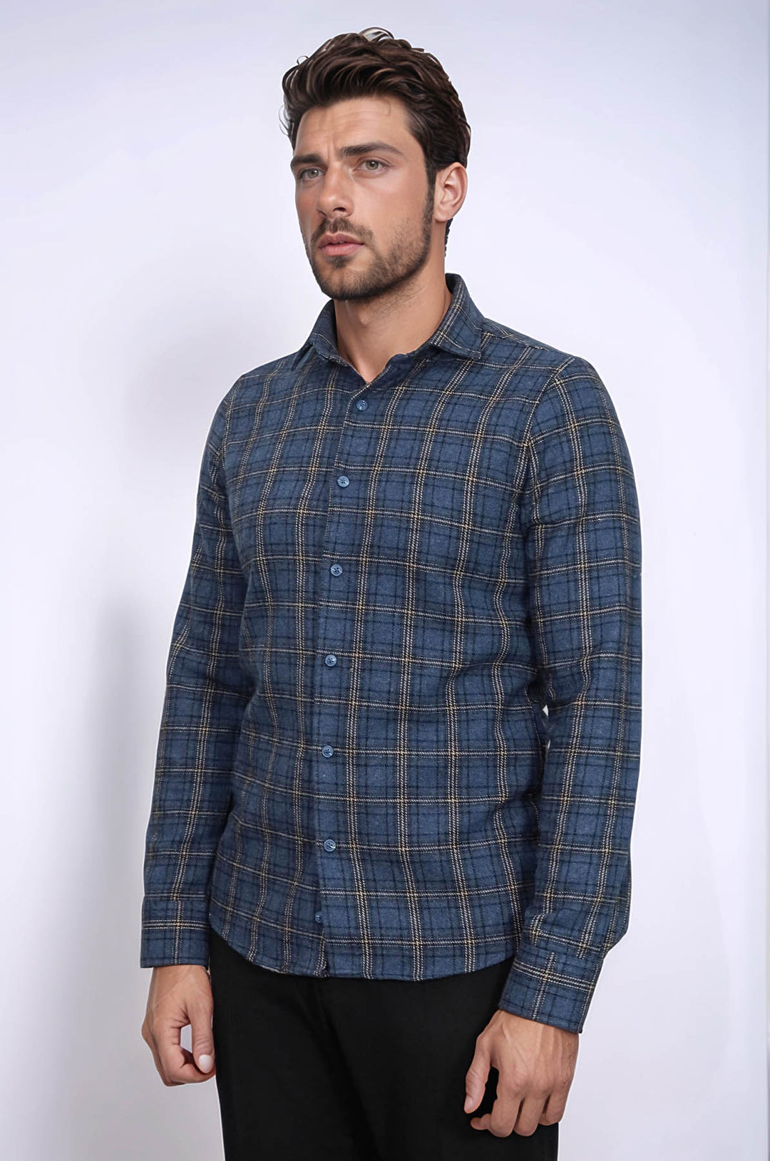 Plaid Navy Blue Men Lumberjack Shirt - Wessi