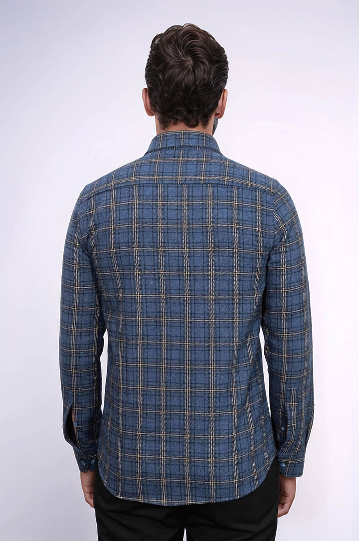 Plaid Navy Blue Men Lumberjack Shirt - Wessi