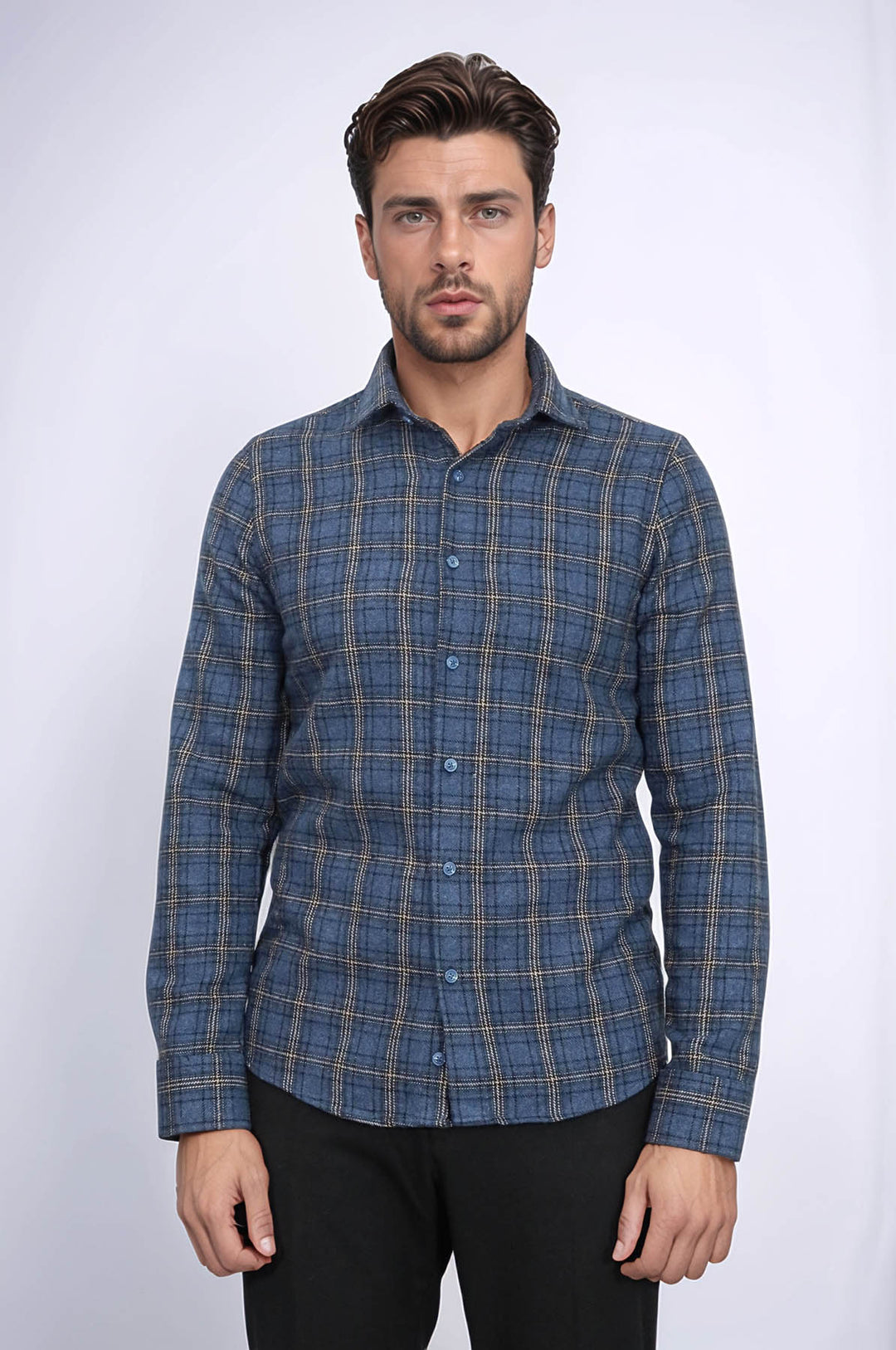 Plaid Navy Blue Men Lumberjack Shirt - Wessi