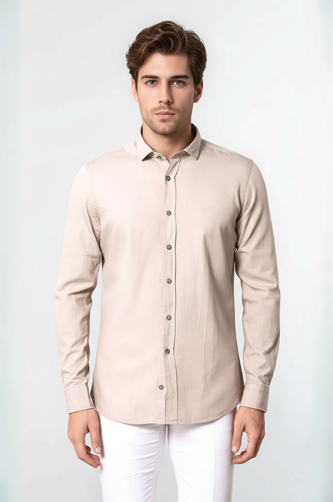 Desenli Pamuk Slim Fit Bej Gömlek - Wessi