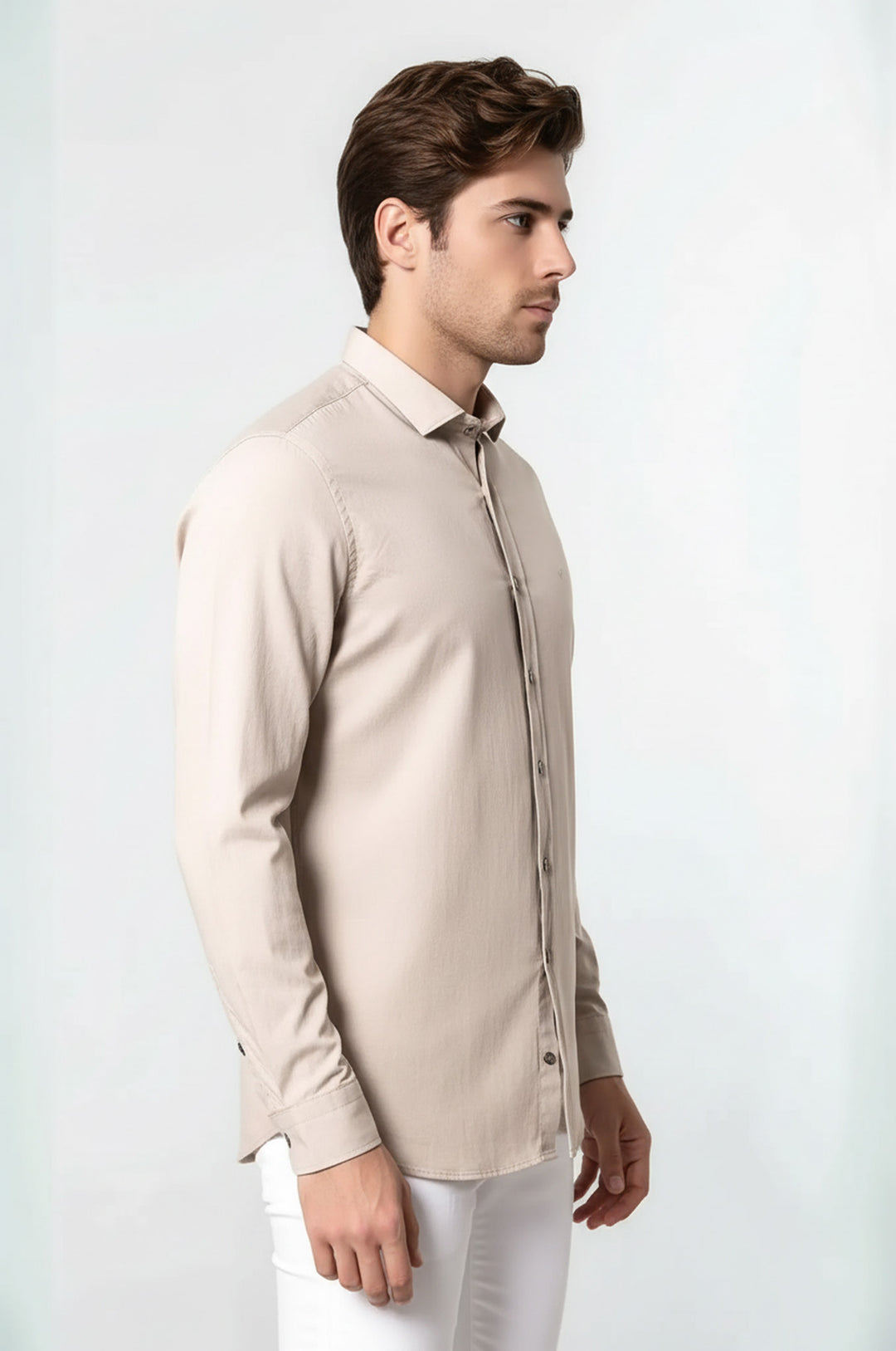 Desenli Pamuk Slim Fit Bej Gömlek - Wessi