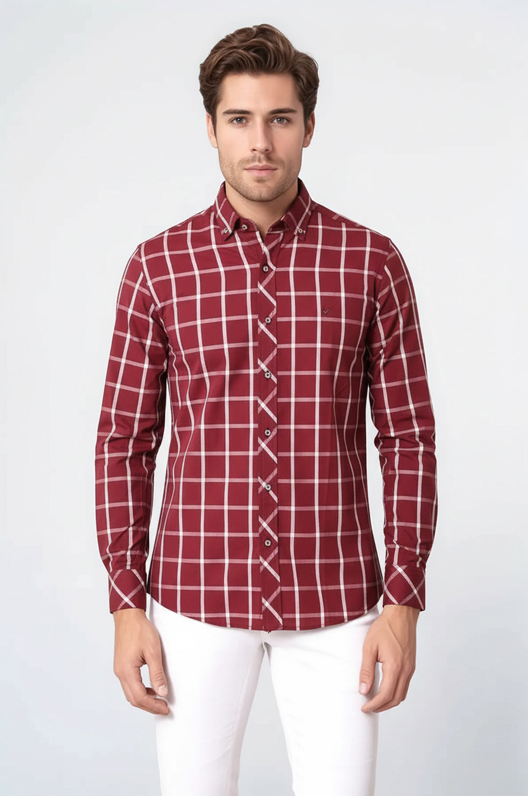 قميص منقوش بورجوندي بقصة ضيقة - ويسي