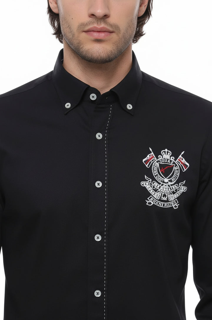 Emblemed Long Sleeve Black Shirt - Wessi