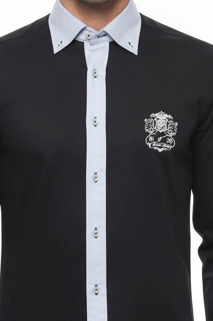 Camisa deportiva de algodón satinado negra para hombre - Wessi