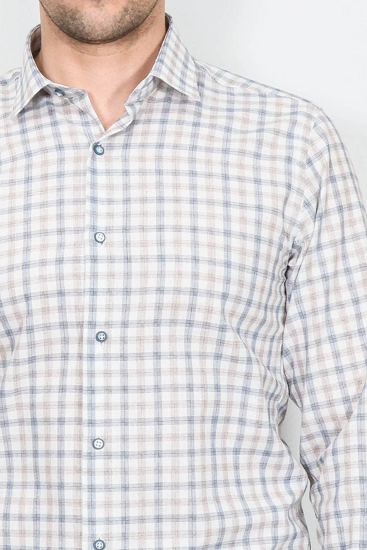 Camisa de cuadros entallada color crema para hombre - Wessi