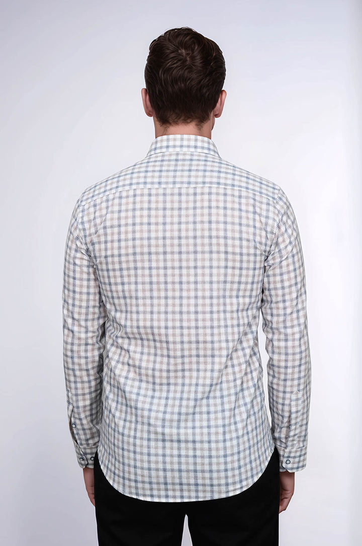 Camisa de cuadros entallada color crema para hombre - Wessi