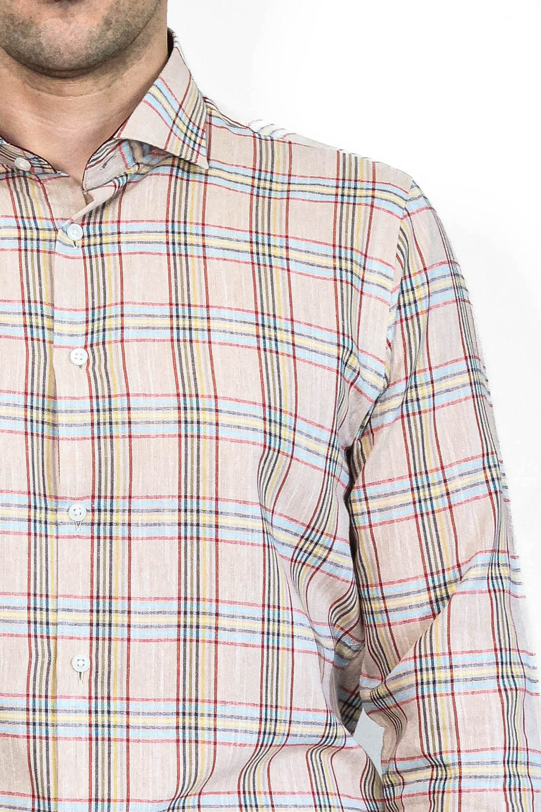 Camisa de cuadros beige de corte entallado | Wessi - Wessi