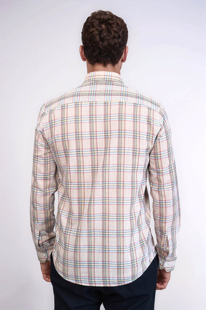 Camisa de cuadros beige de corte entallado | Wessi - Wessi