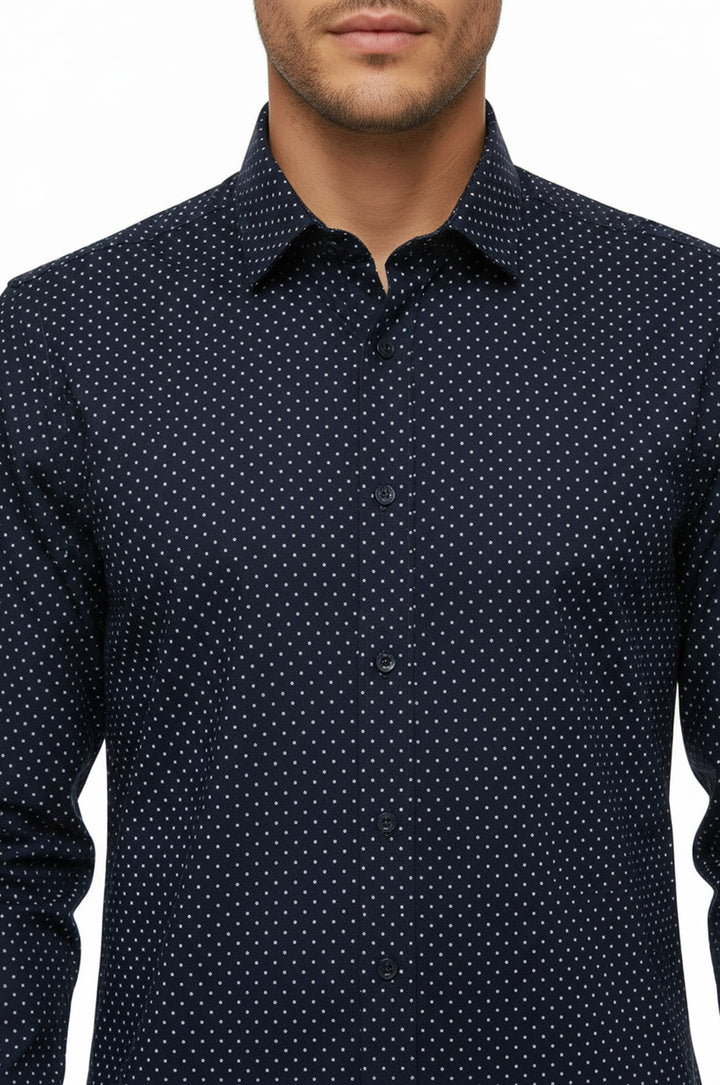 Patterned Slim Fit Navy Blue Men Shirt - Wessi