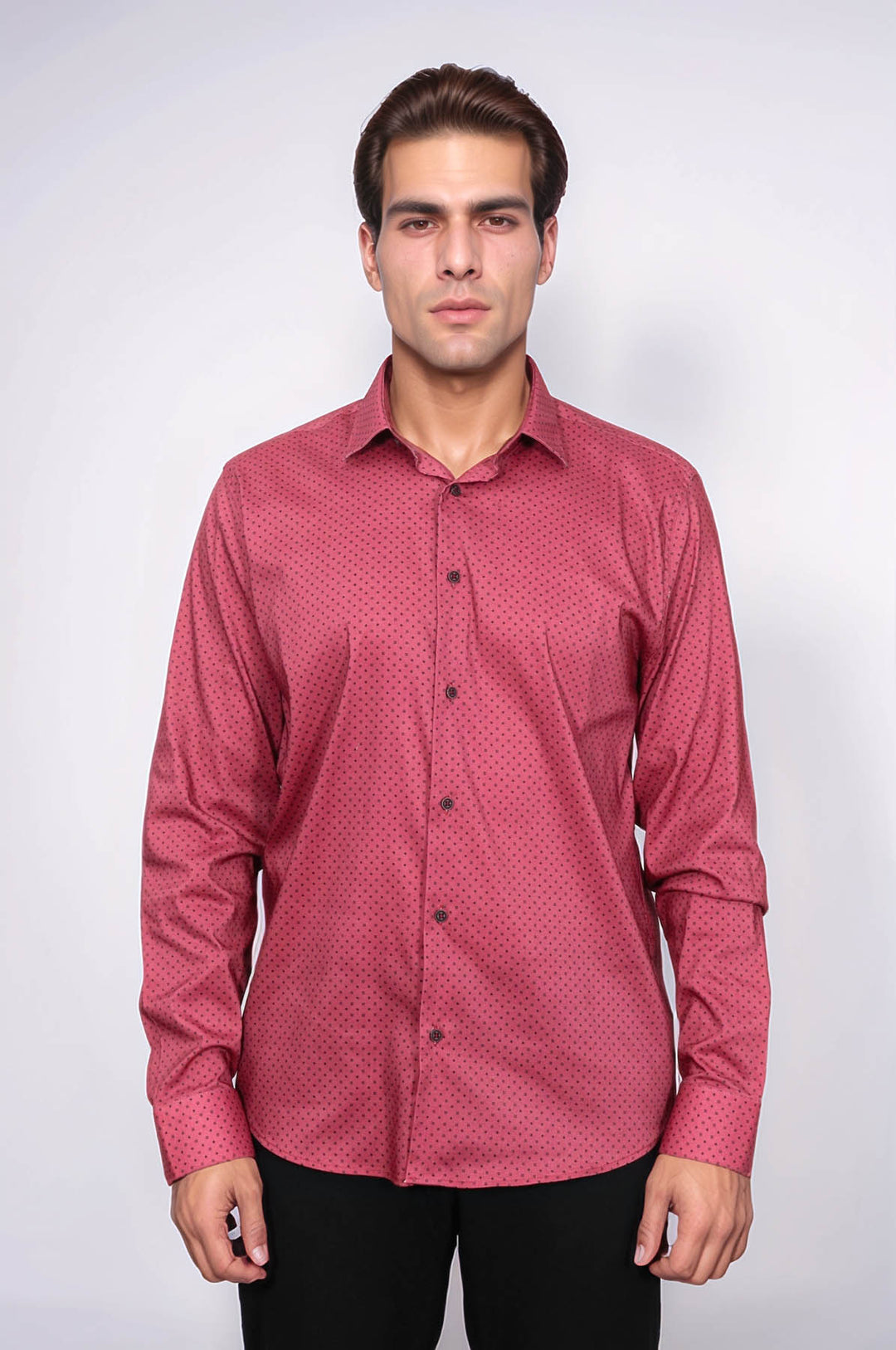 Patterned Slim Fit Burgundy Men Shirt - Wessi