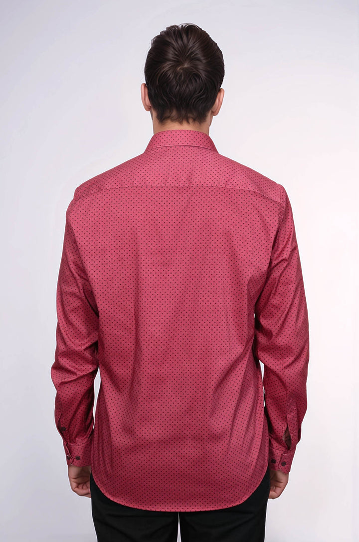 Patterned Slim Fit Burgundy Men Shirt - Wessi
