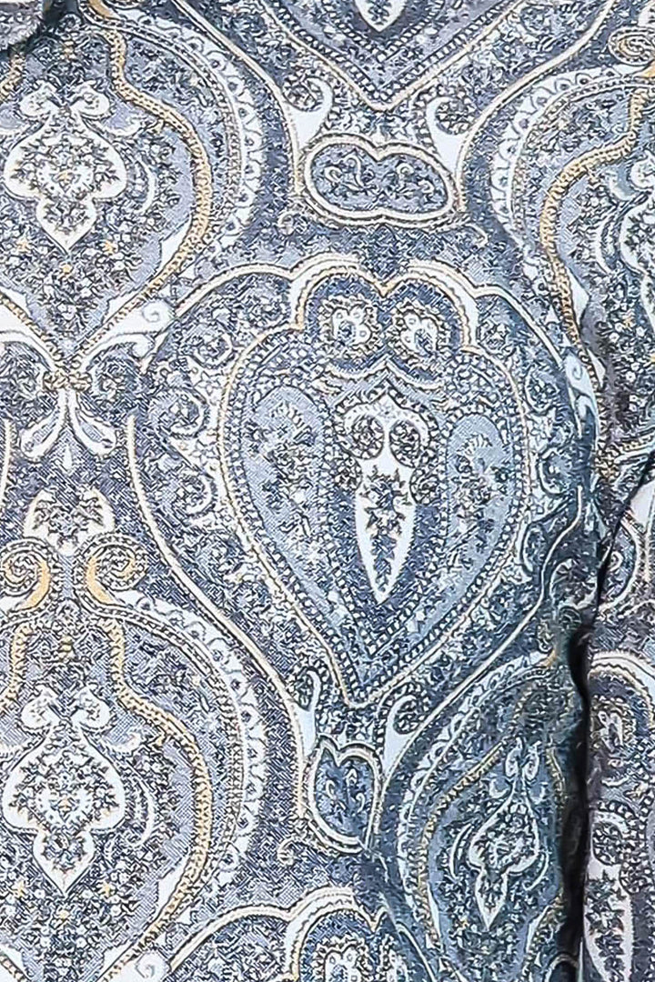 Damask Pattern Blue Slim Fit Shirt - Wessi