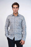 Damask Pattern Blue Slim Fit Shirt - Wessi