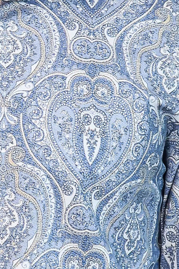 Blue Damask Pattern Slim Fit Shirt - Wessi