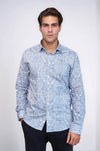 Blue Damask Pattern Slim Fit Shirt - Wessi