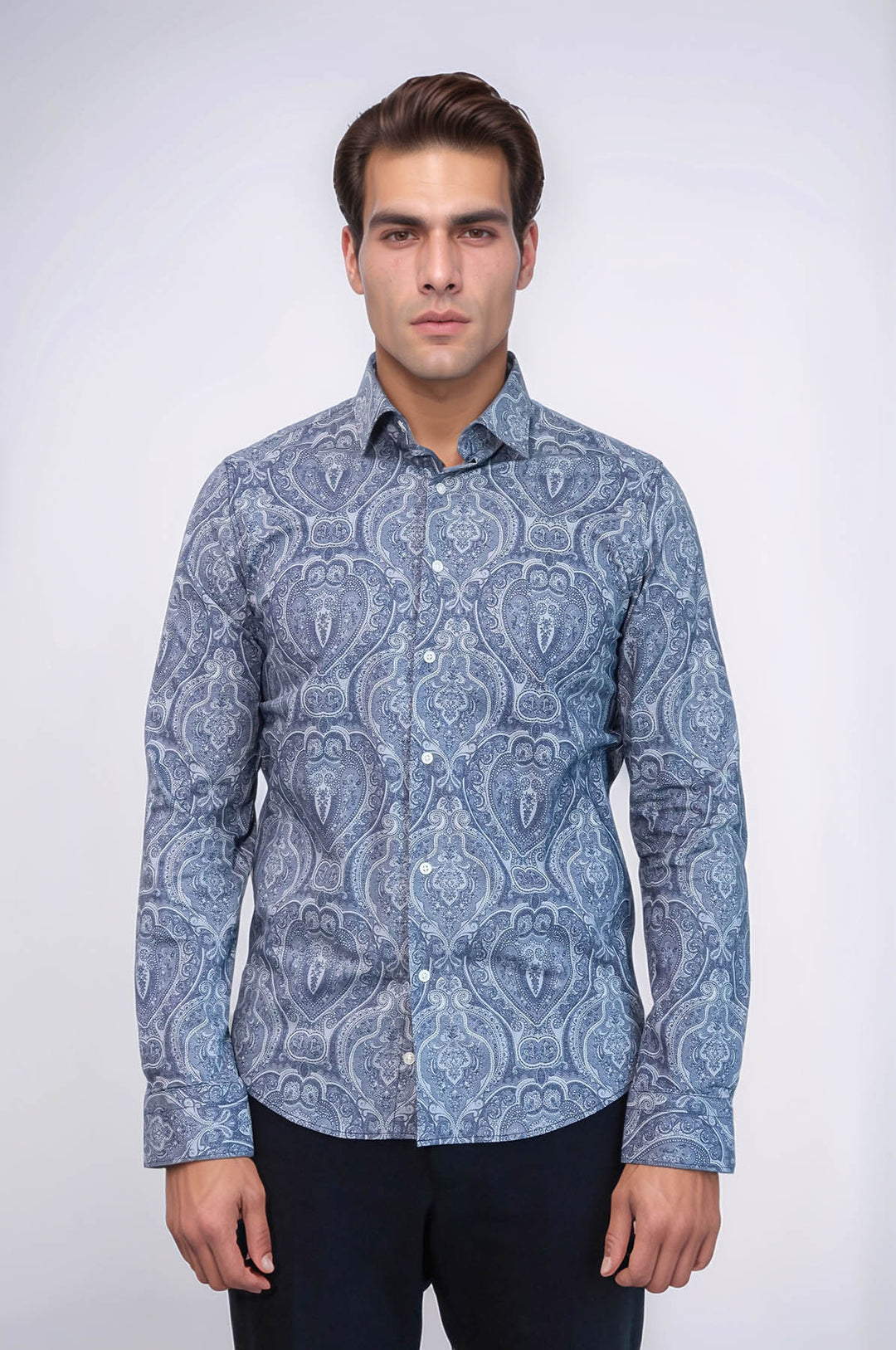 Blue Patterned Slim Fit Men's Shirt - Wessi