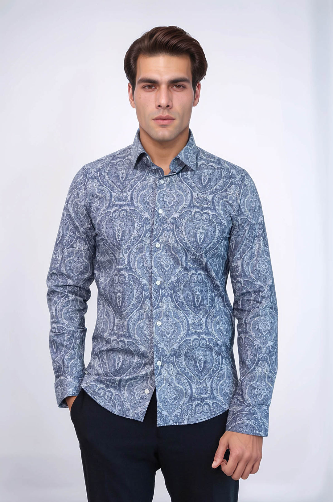 Blue Patterned Slim Fit Men's Shirt - Wessi