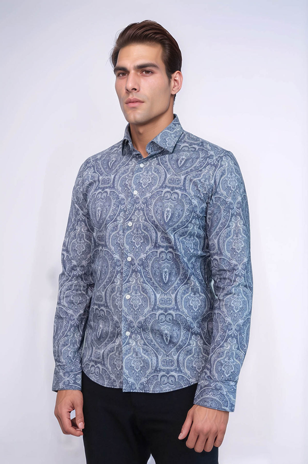 Blue Patterned Slim Fit Men's Shirt - Wessi