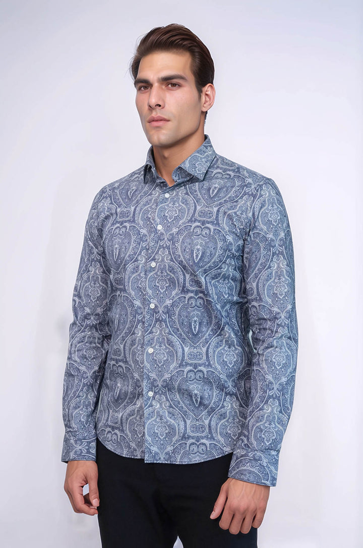 Blue Patterned Slim Fit Men's Shirt - Wessi