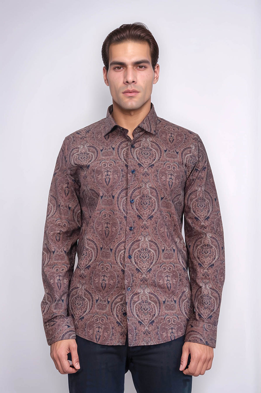 Camisa de hombre de corte ajustado con estampado marrón - Wessi 