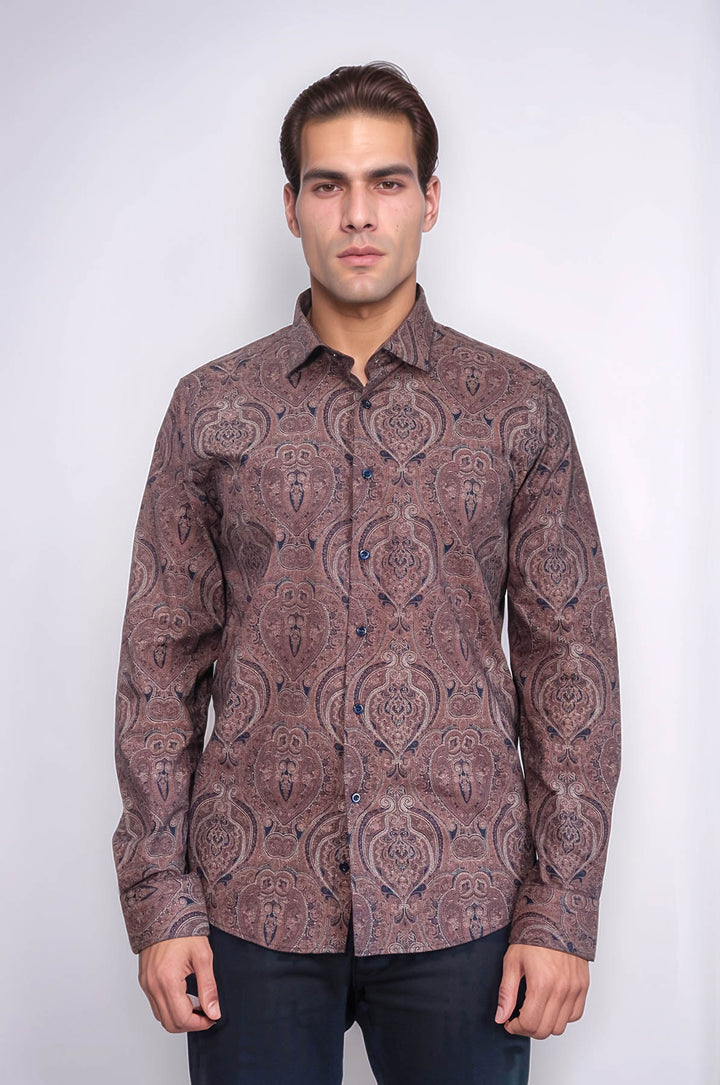 Camisa de hombre de corte ajustado con estampado marrón - Wessi 